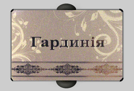 Пластиковая карта магазина Гардиния, печать трафаретная 2+3, тиснение золотом 1+1, ламинат глянец город Винница, город Киев