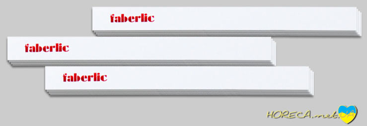 Изготовление блоттеров с логотипом компании Faberlic, тиснение красной фольгой