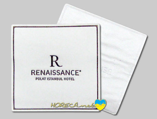 Изготовление подкладок с логотипом под чашку для отеля Renaissance