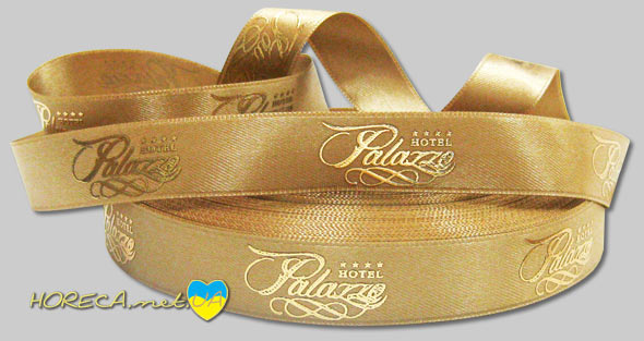 Атласная лента с логотипом печать золотой вспененой краской логотип Palazzo hotel