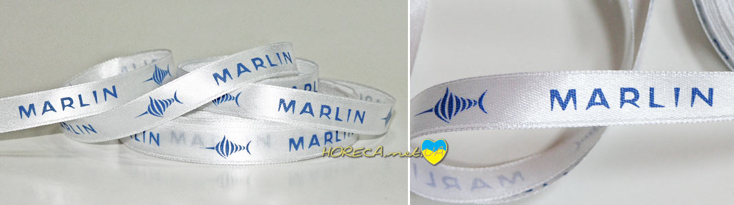Брендированная лента с шелкотрафаретной печатью синей краской компания Marlin, город Киев