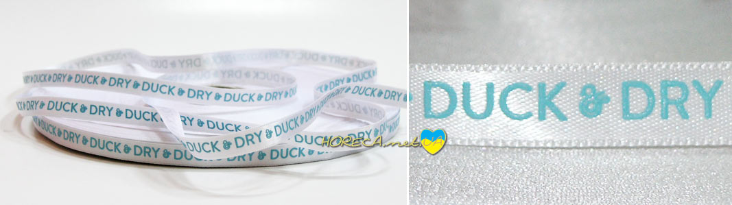 Брендированная лента с печатью краской бирюза компания Duck Dry, город Лондон
