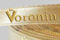 Текстильная атласная лента для упаковки подарков для ТД Воронин, печать вспененой краской, цвет и номер ленты - К859, цвет краски - золото, ширина ленты - 10 мм.
