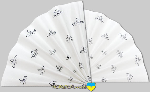 Упаковочная бумага с печатью брендированная для магазина Crocus,  бумага - Pelur 30 гр/м2, цвет тишью - белый,  город Днепропетровск